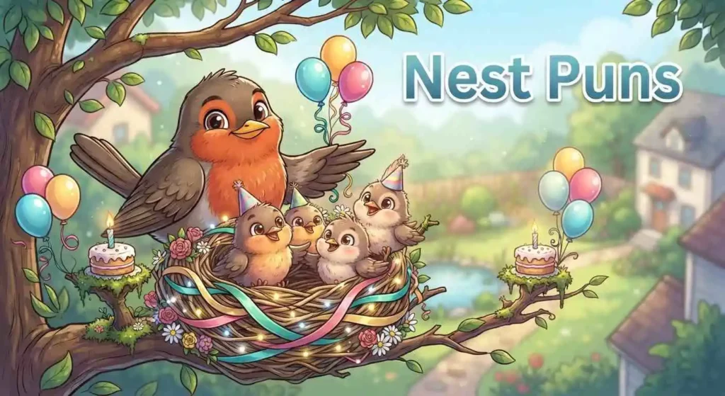 Cute robin nest with birthday decorations