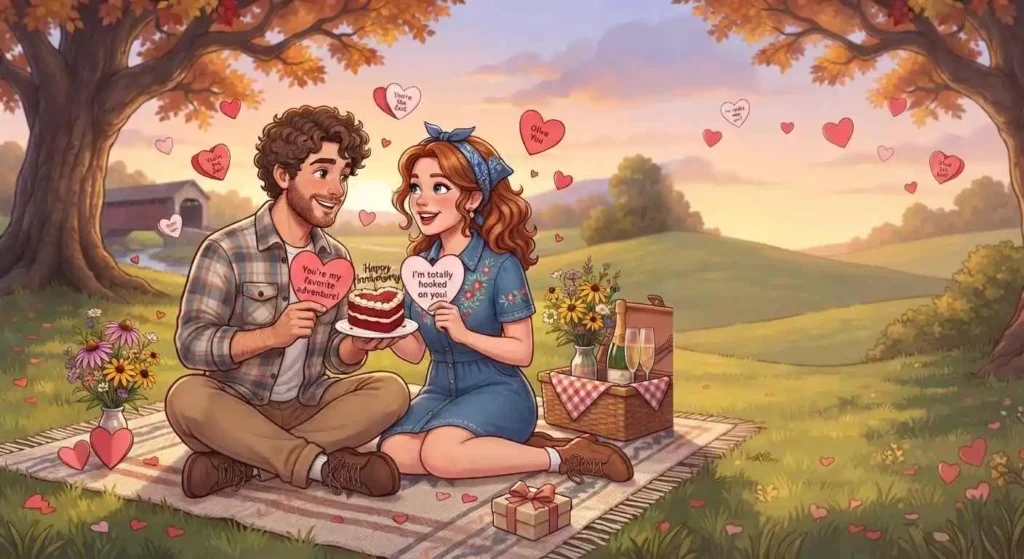 Romantic couple sharing anniversary moment