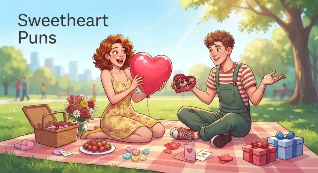 Cute couple sharing Valentine hearts