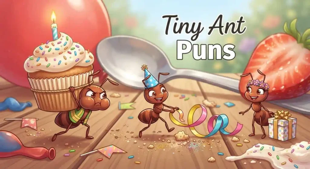 Tiny ant birthday party scene