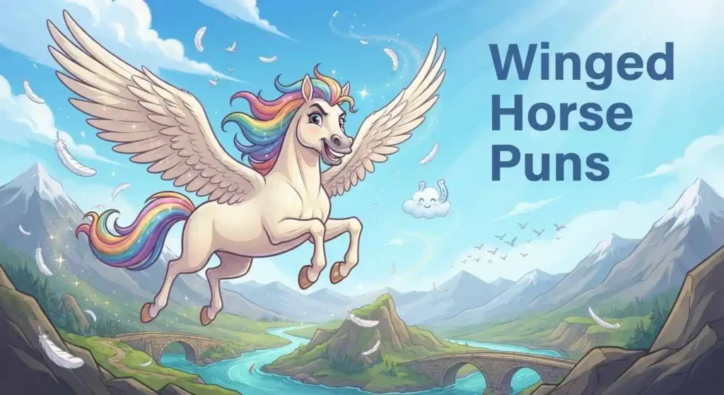 Funny winged horse flying