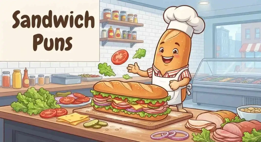 Baguette character making sandwich
