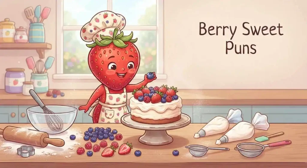 Cute strawberry cake surrounded by berries