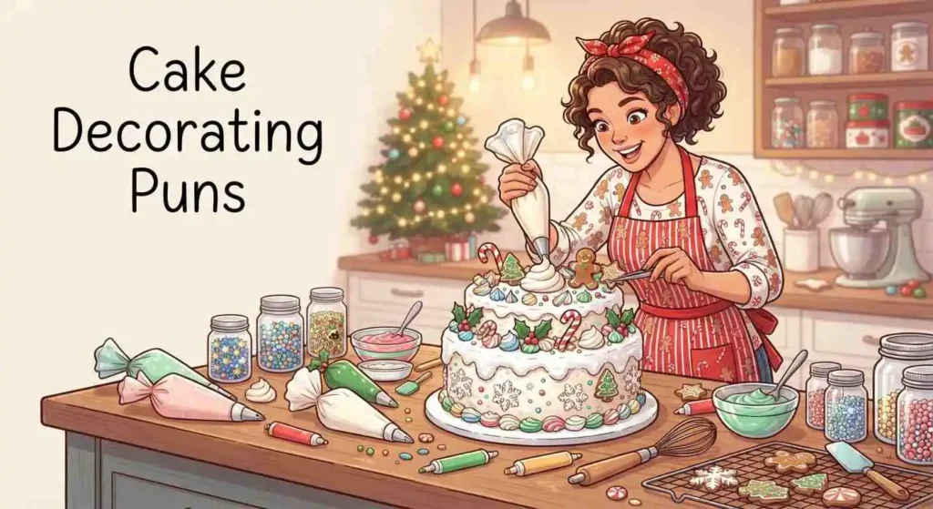 Baker decorating a festive Christmas cake