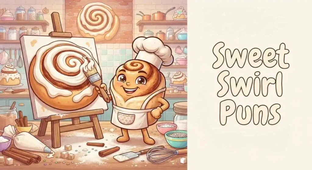 Playful cinnamon roll wordplay illustration