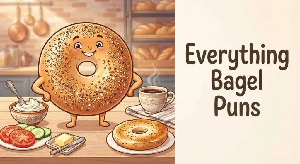 Funny everything bagel with colorful toppings