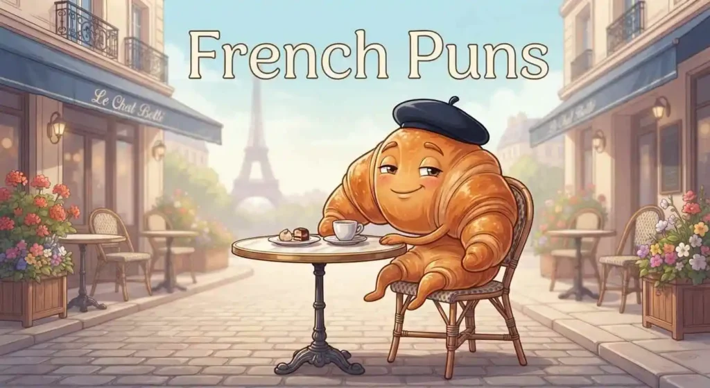 Croissant character enjoying Parisian café