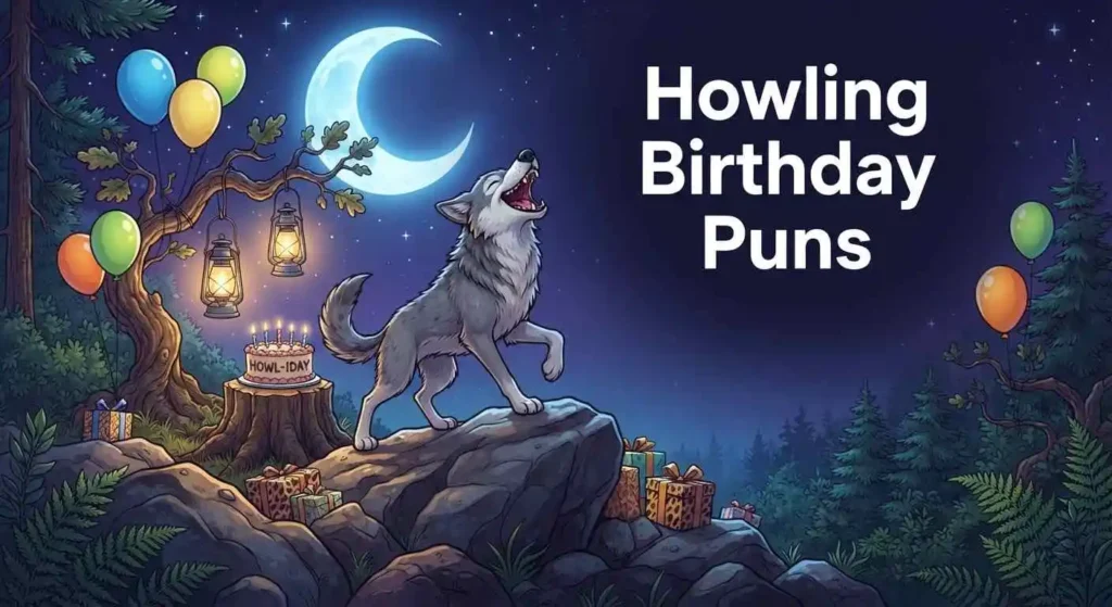 Wolf howling at birthday moon