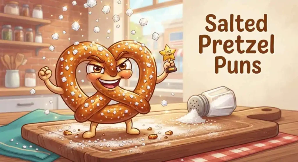 Funny pretzel covered in salt crystals
