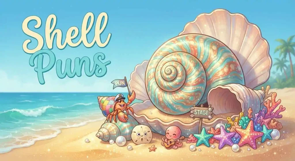Cute shells with colorful ocean characters