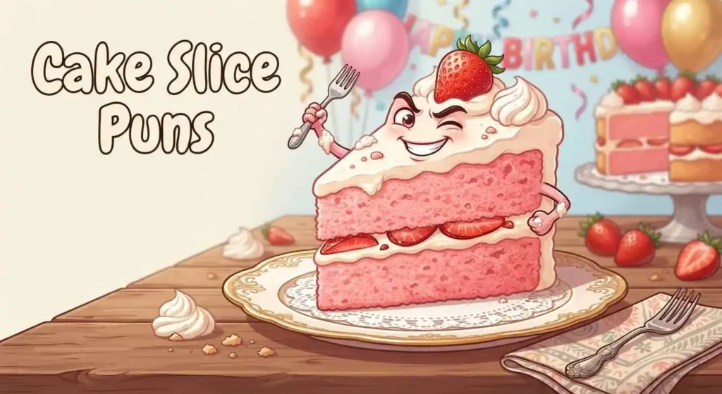 Funny strawberry cake slice at party
