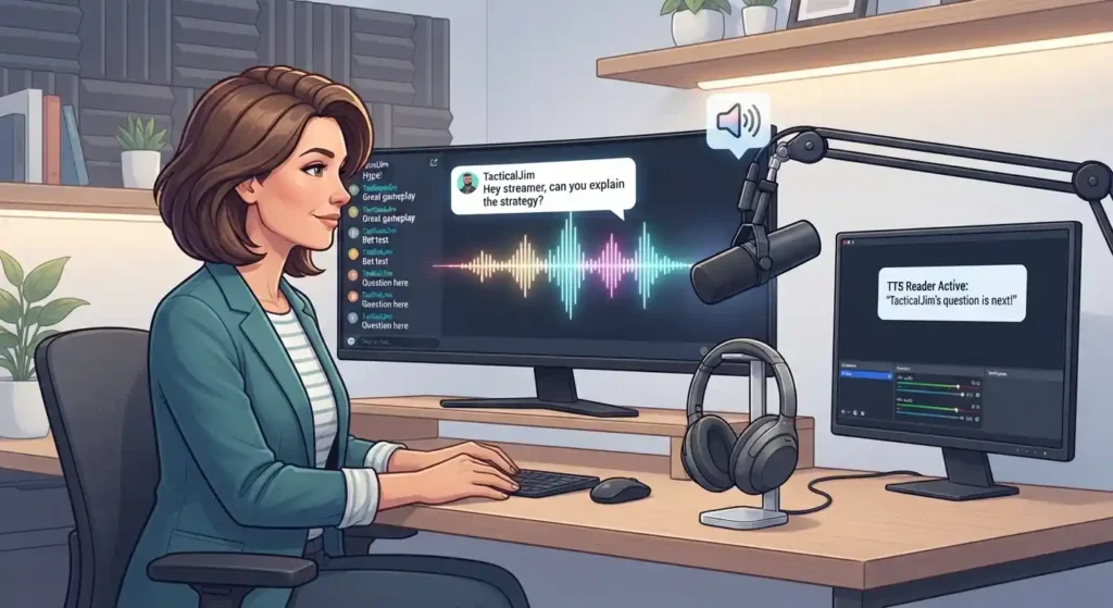 Gaming livestream using text-to-speech for chat messages