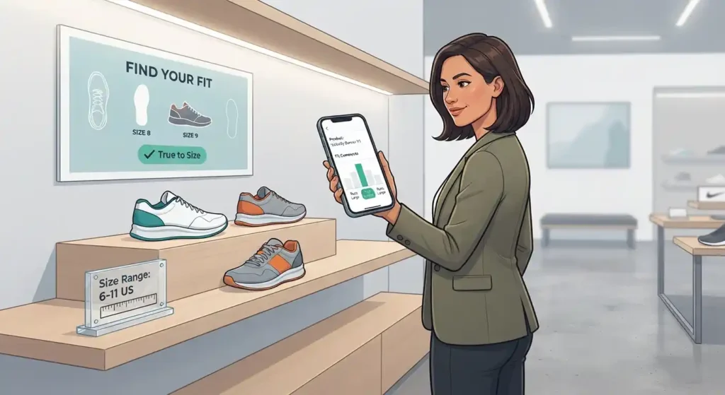 Shopper checking whether sneakers are true to size