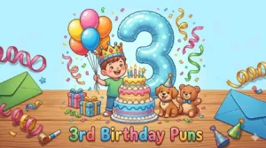 Happy third birthday party illustration
