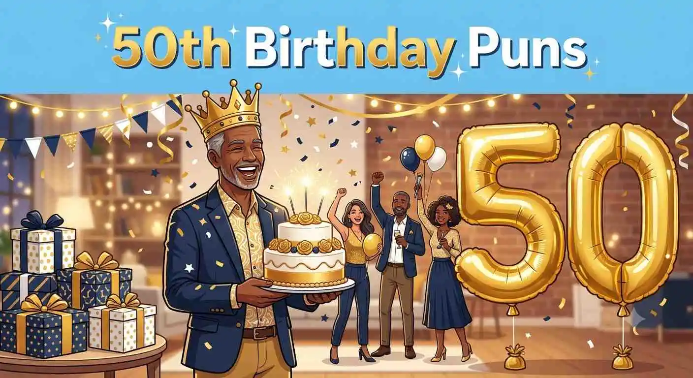Funny golden fiftieth birthday party
