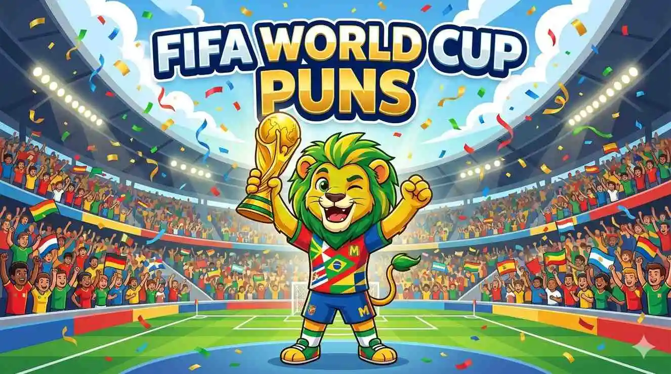 Cartoon soccer mascot celebrating victory