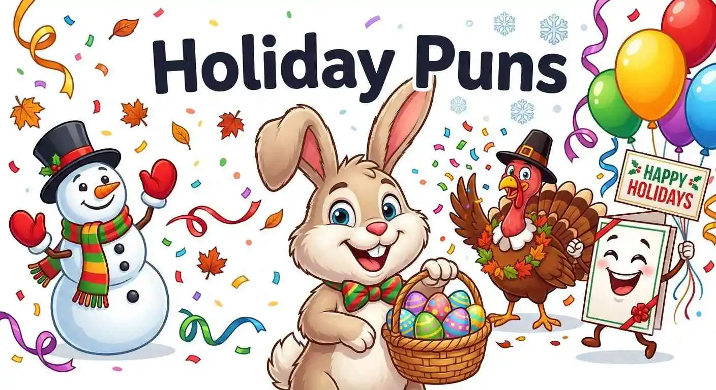 Funny holiday characters celebrating together