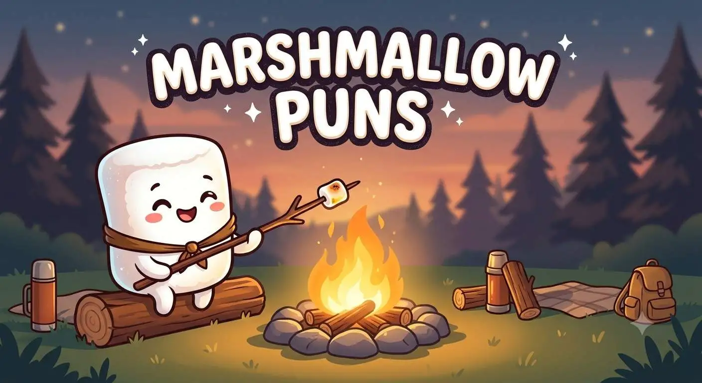 Cute marshmallow roasting beside campfire