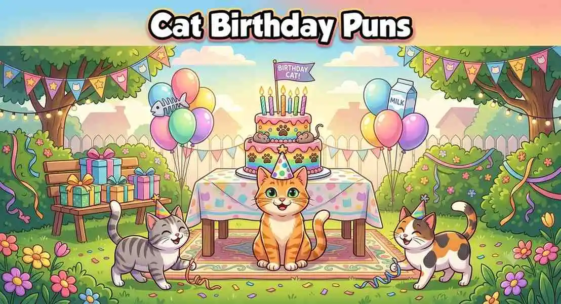Cute cat birthday party celebration scene
