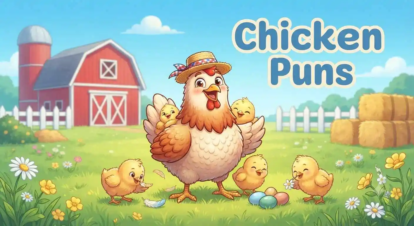 Cute chickens telling puns