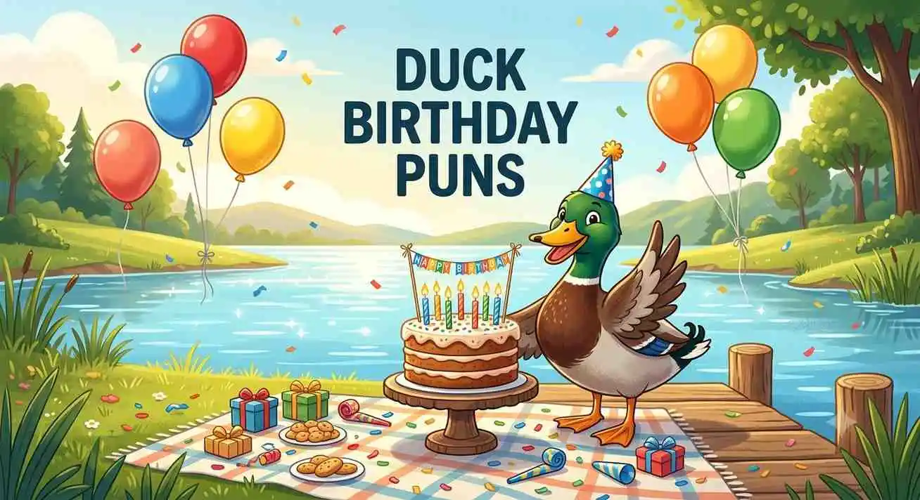 Cute duck celebrating birthday party