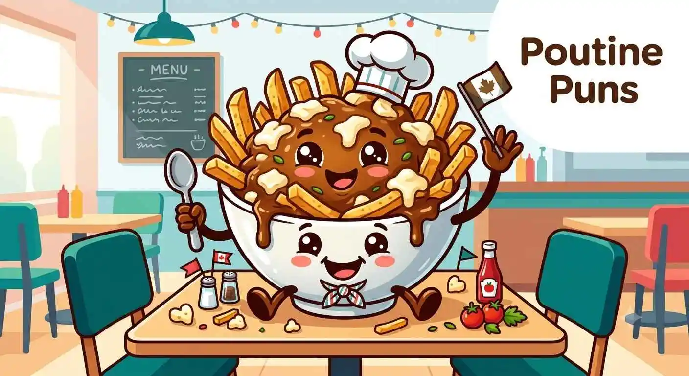 Funny poutine feast illustration