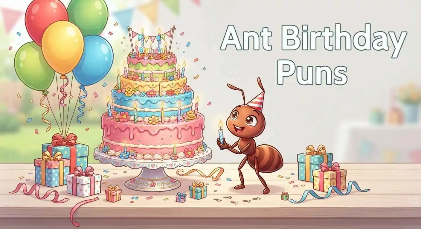 Funny ant celebrating birthday party