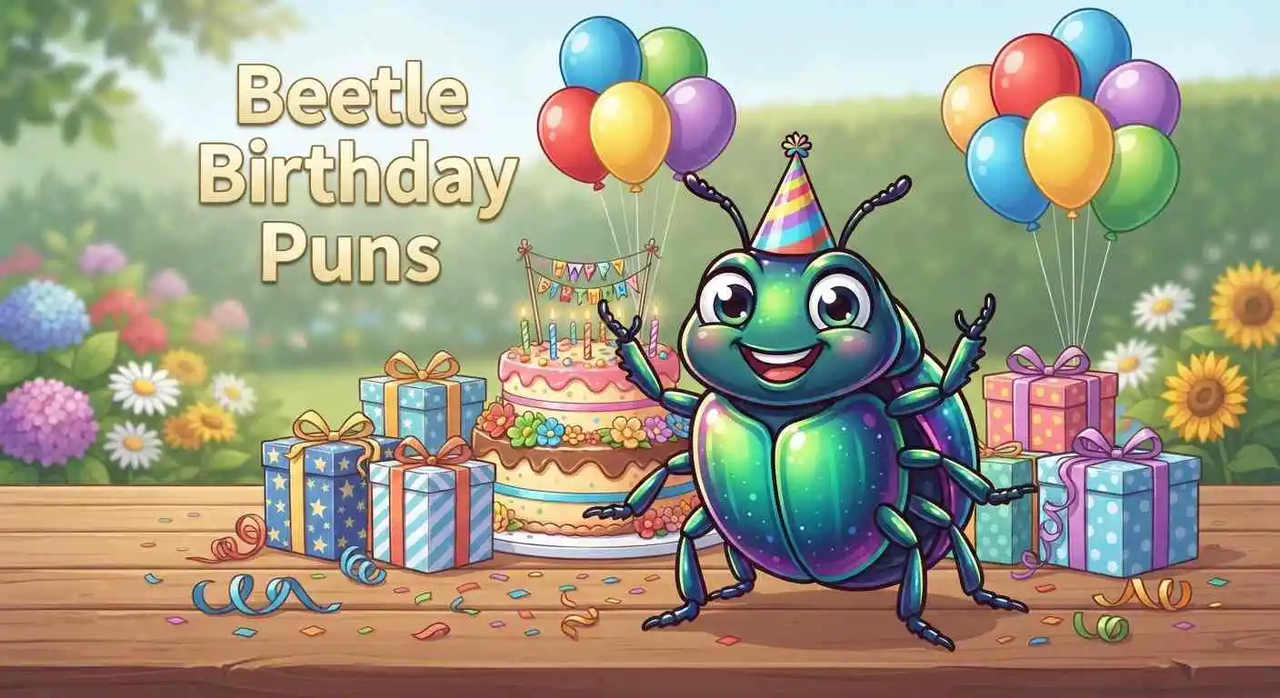 Cute beetle celebrating a birthday