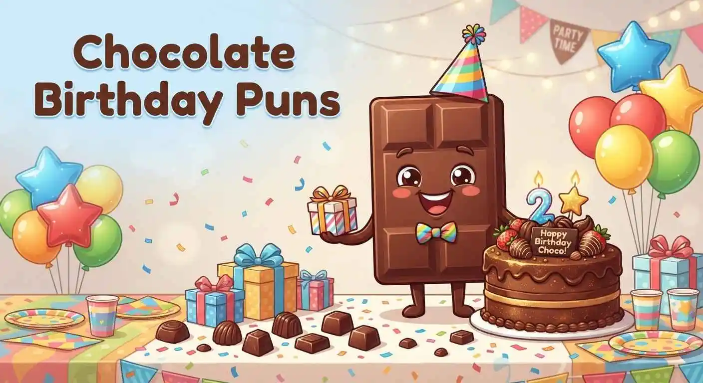 Chocolate birthday puns party illustration