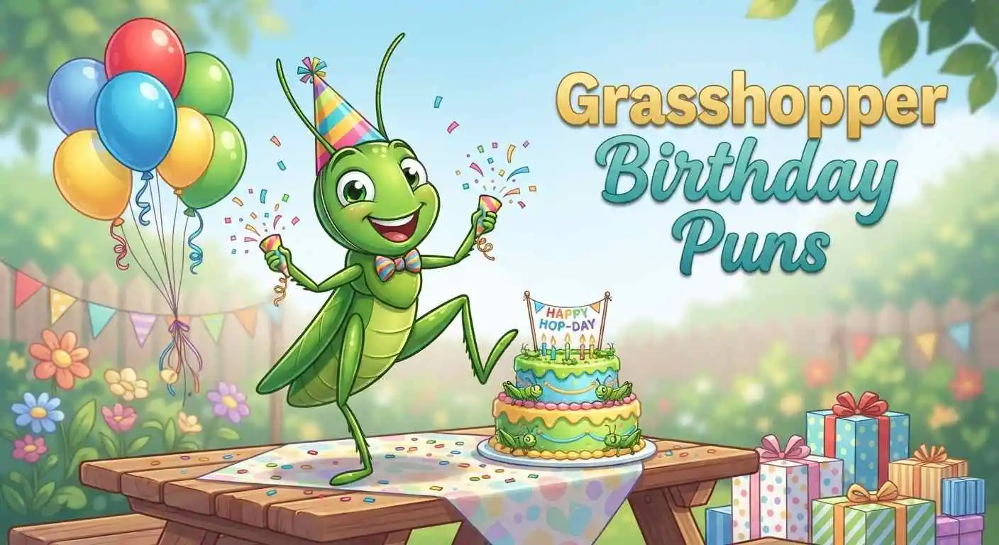 Funny grasshopper birthday celebration