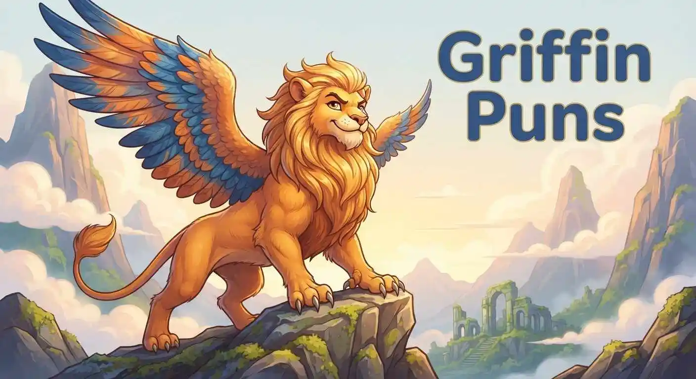 Fierce griffin flying above mountains