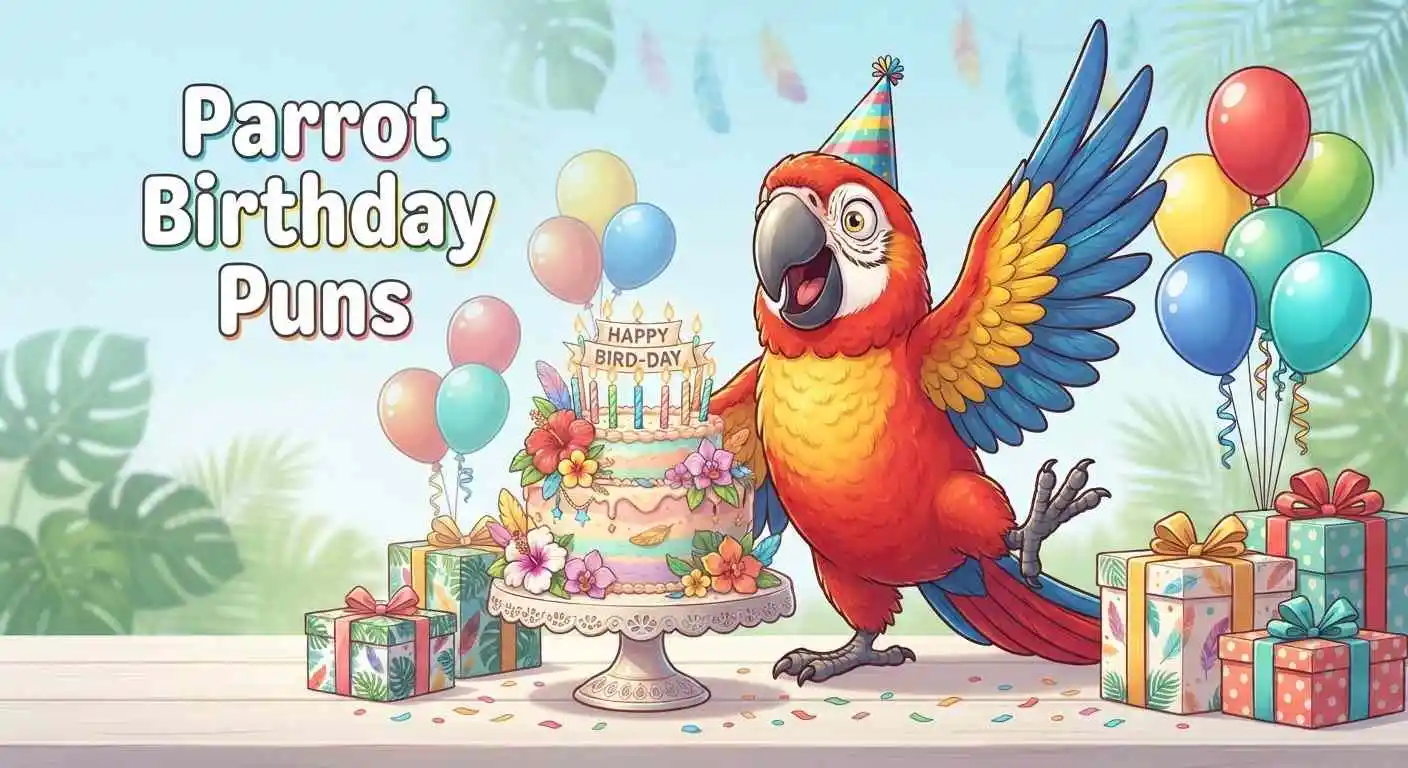 Colorful parrot celebrating birthday party