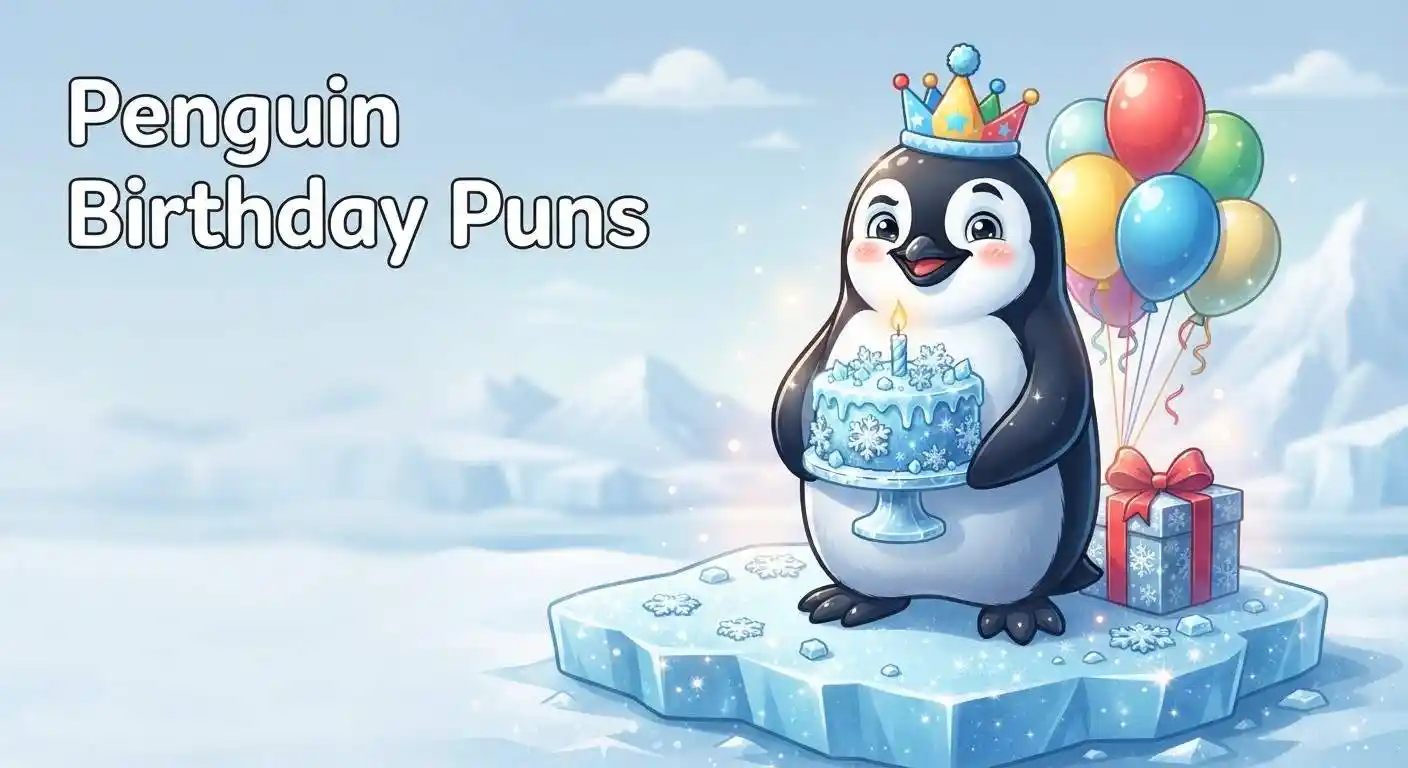 Cute penguin birthday party in snow