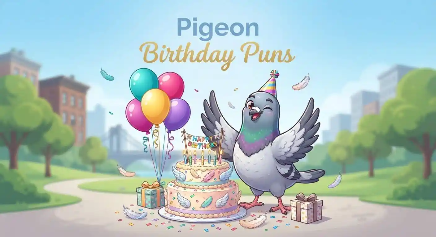 Funny pigeon celebrating a birthday
