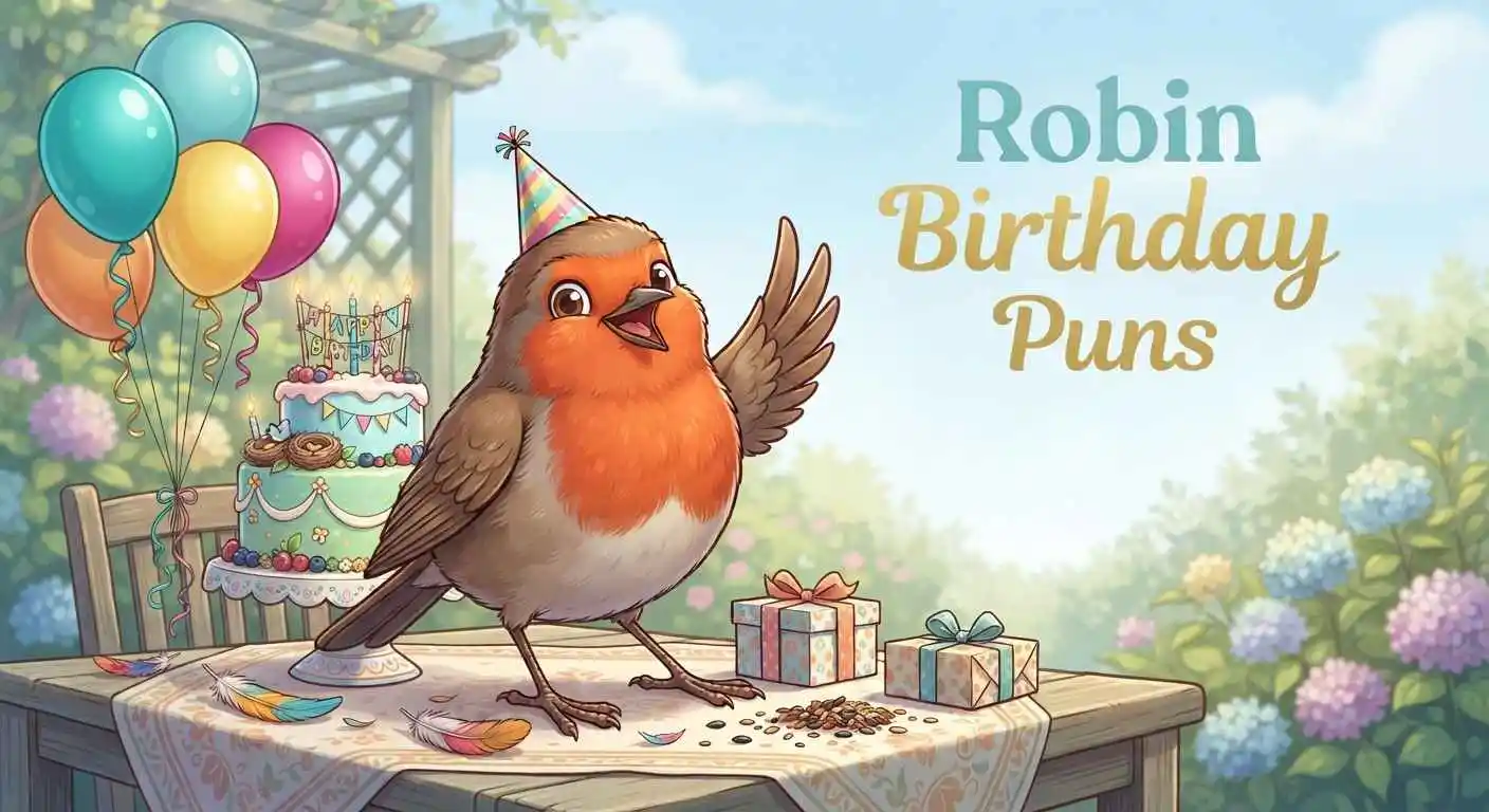 Funny robin celebrating birthday with cake
