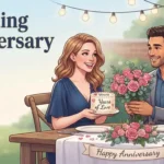 Cute anniversary couple celebrating
