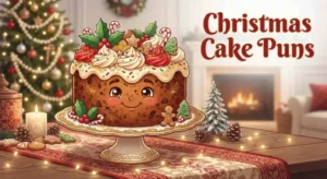 Funny Christmas cake with festive decorations