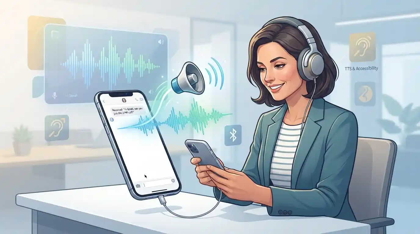 Smartphone converting written text into spoken audio