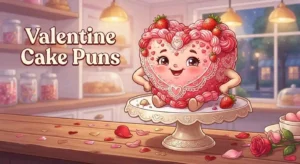 Valentine cake surrounded by hearts
