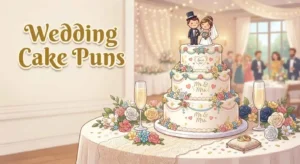 Funny wedding cake pun illustration